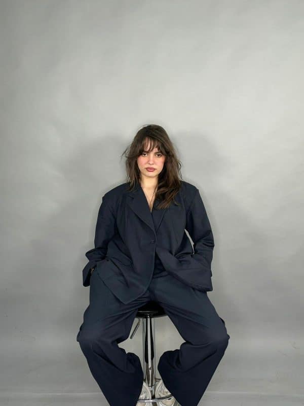 blazer set en laine légère rayée – bleu