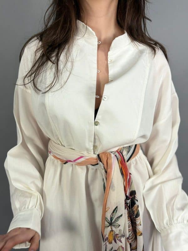 Robe Midi en Lin Blanc Cassé